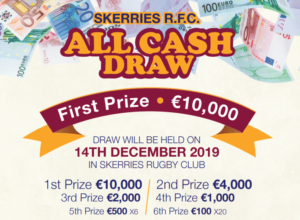 €22,000 Cash Draw, 1st prize €10,000 – 3G pitch floodlights Fundraiser
