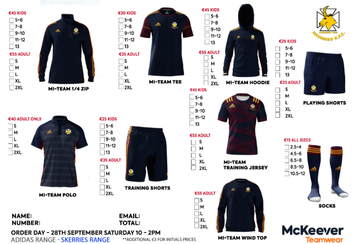 Gear Order Day Sun 9th Feb